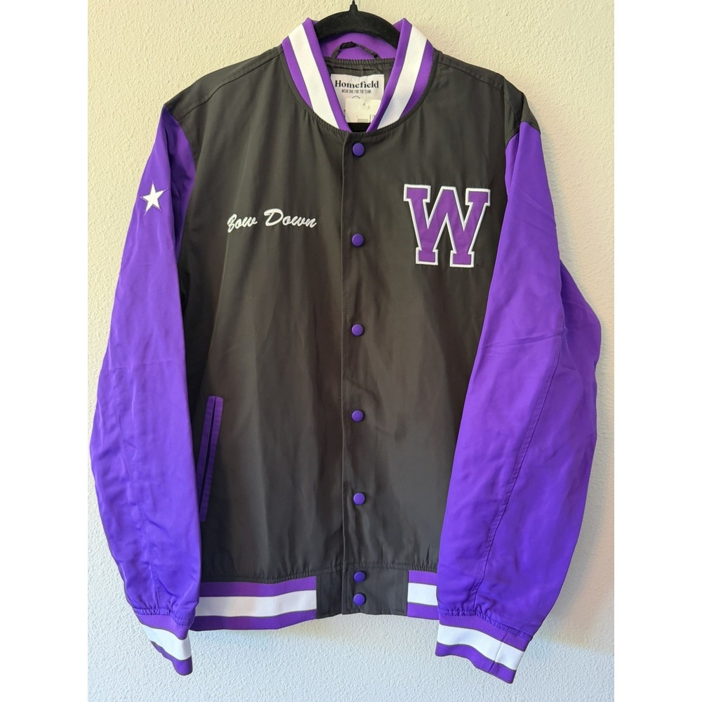 Washington Huskies Home Field Snap Button Bomber Jacket Embroidered Size Large